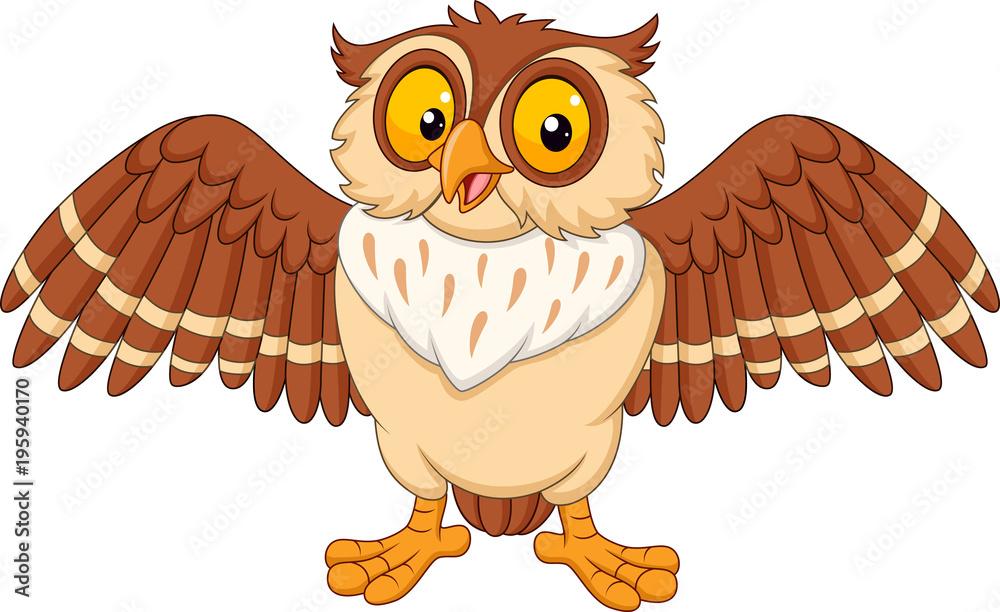 Fototapeta premium Cartoon happy owl isolated on white background