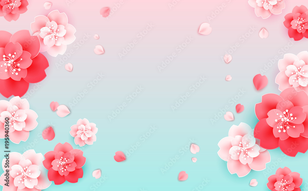 Abstract flower background vector - with a space for text - green, red, pink color