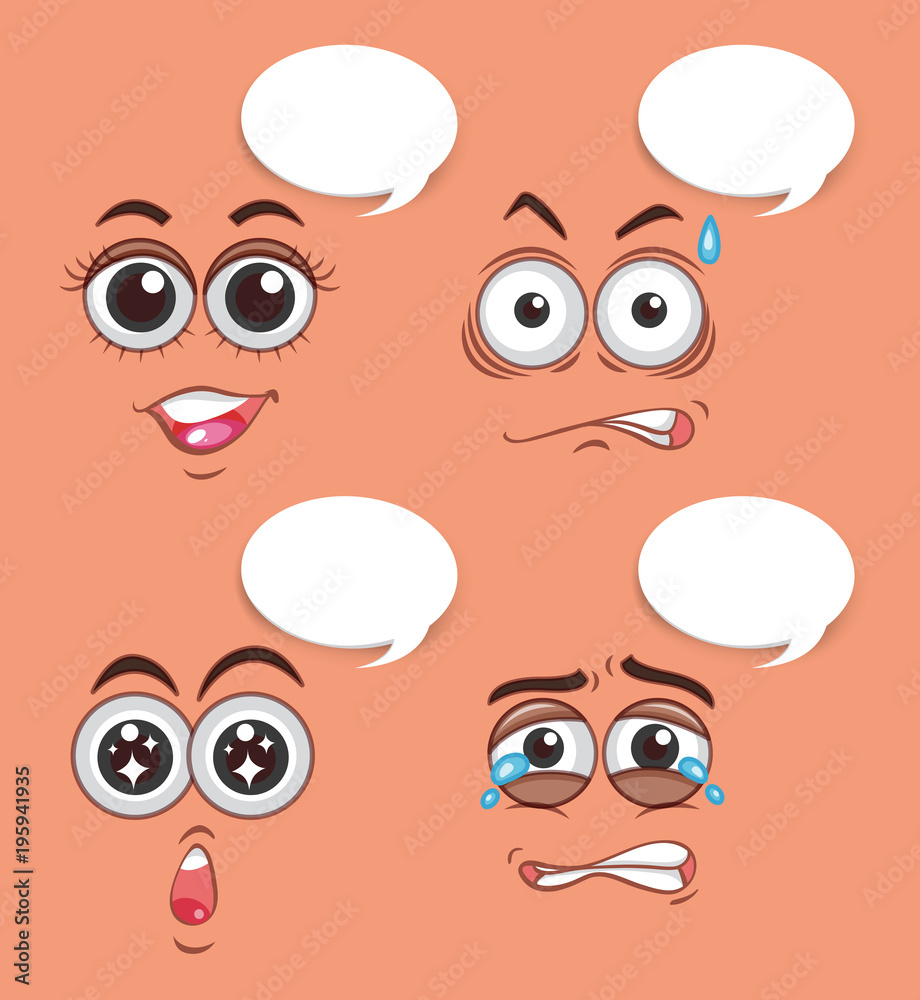 Four human faces with different emotions Four human faces with different emotions