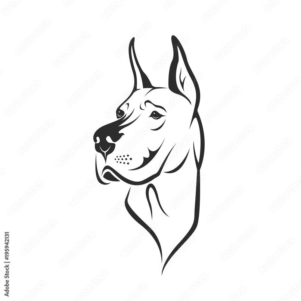 Vector of a dog head (Great Dane or German Mastiff or Danish Hound) on white background. Pet. Animal. Easy editable layered vector illustration.