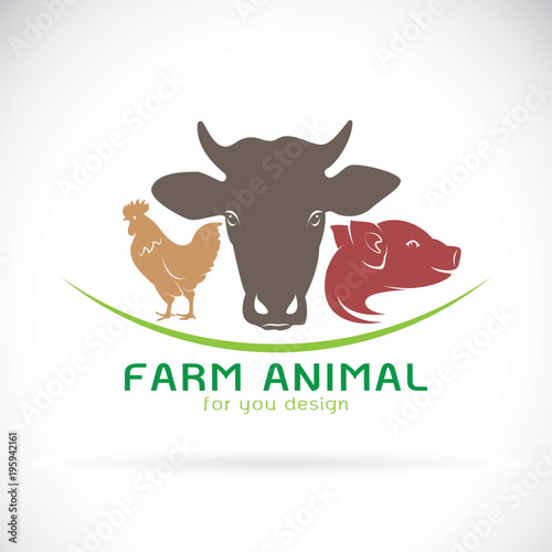 Vector group of animal farm label., Cow, pig, chicken. Logo Animal.