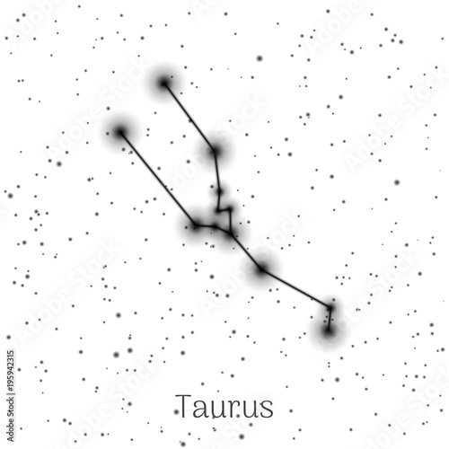 Sign zodiac taurus, white sky background, realistic. Astrological symbol of stubbornness, discretion and independence. Vector illustration of ancient sacral theme