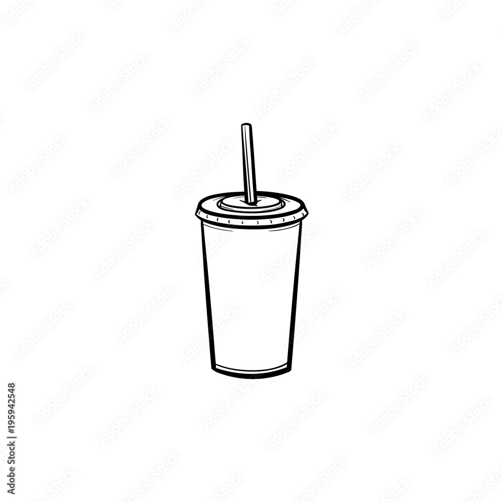 Plastic cup of soda pop hand drawn outline doodle icon. Takeaway soda pop vector sketch illustration for print, web, mobile and infographics isolated on white background. Plastic cup of soda pop hand drawn outline doodle icon. Takeaway soda pop vector sketch illustration for print, web, mobile and infographics isolated on white background.