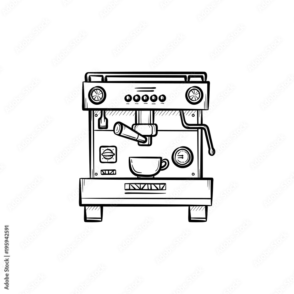 Fototapeta premium Coffee maker with cup hand drawn outline doodle icon. Modern automatic coffee maker vector sketch illustration for print, web, mobile and infographics isolated on white background.