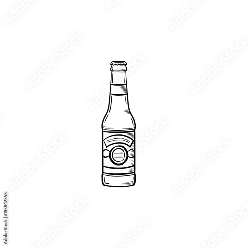 Beer bottle hand drawn outline doodle icon. Vector sketch illustration of craft beer bottle for print  web  mobile and infographics isolated on white background.