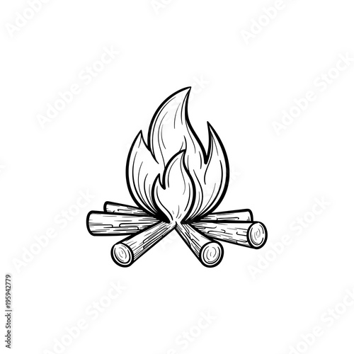 Campfire hand drawn outline doodle icon. Fireplace vector sketch illustration for print, web, mobile and infographics isolated on white background.