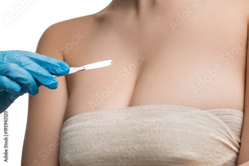 Girl her breast bandaged at medical examination