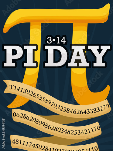 Golden Pi Symbol and Ribbon to Celebrate Pi Day, Vector Illustration