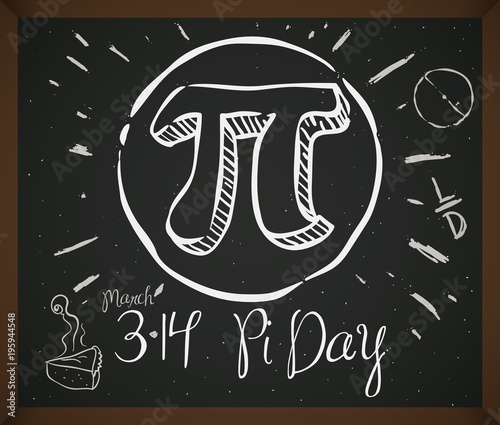 Doodle Drawing with Symbol, Pie and Date for Pi Day, Vector Illustration