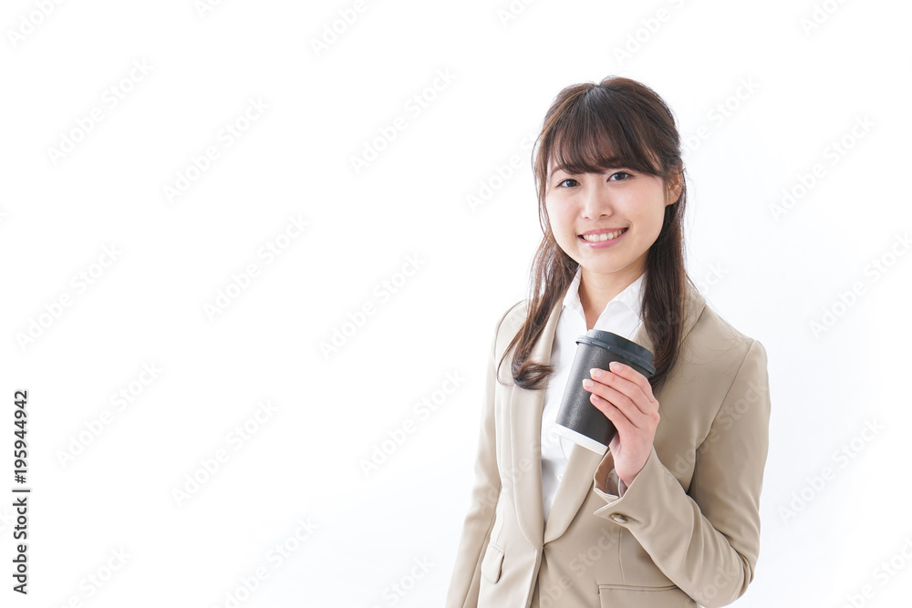 Businesswoman taking out coffee Businesswoman taking out coffee