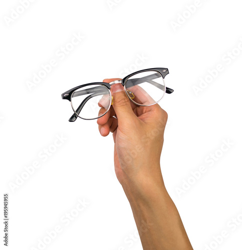 Vintage Eye glasses hand holding on white background, with clipping path