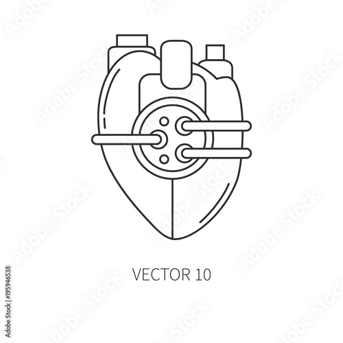 Bionic heart prosthesis line icon. Bionic prosthesis. Biotechnology futuristic medicine. Future technology. Medical artificial mechanical robot implant sign and symbol. Transplantation. Cyborg.