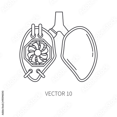 Bionic lungs and trachea prosthesis line icon. Bionic prosthesis. Biotechnology futuristic medicine. Future technology. Medical artificial mechanical robot implant sign and symbol. Transplantation.