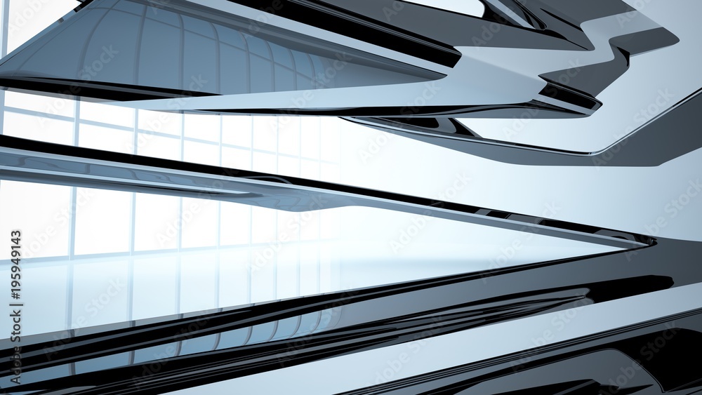 Obraz premium Abstract dynamic interior with black smooth objects. 3D illustration and rendering