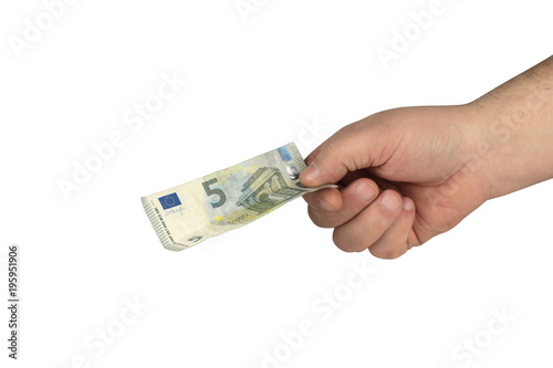 pięć euro w dłoni