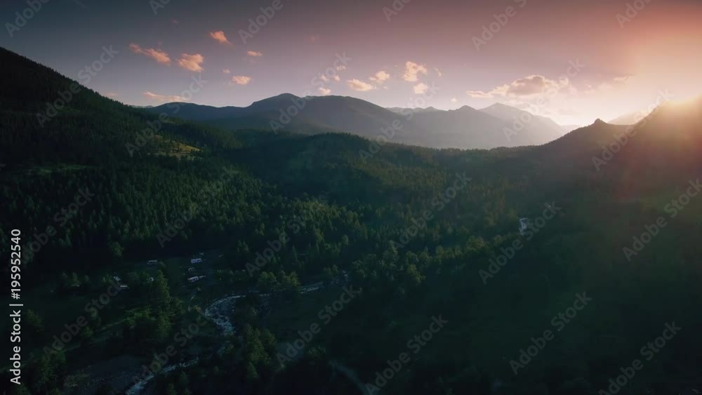 An Aerial view of a Mountain Range at Sunset in Estes Park Colorado