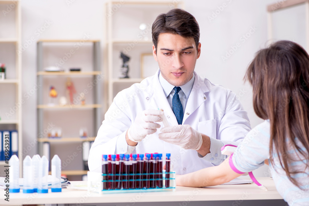Patient during blood test sampling procedure taken for analysis Patient during blood test sampling procedure taken for analysis
