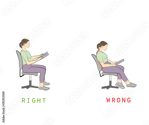 posture while reading a book sitting on a chair. vector illustration.