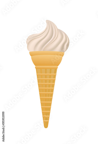 White ice cream in cone, vector