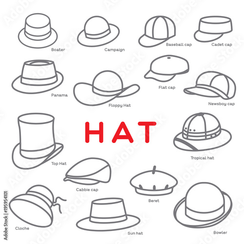 HAT
Different styles of Hat are created as icon on white background.