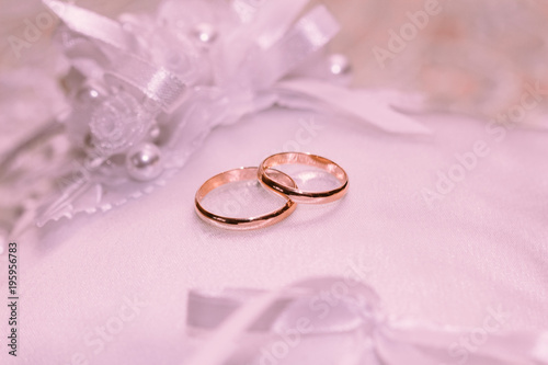 Two wedding rings on a white background