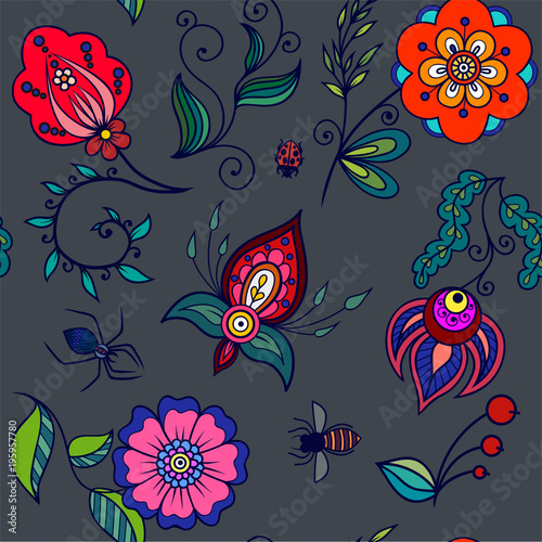 Seamless bright floral pattern. Vector illustration