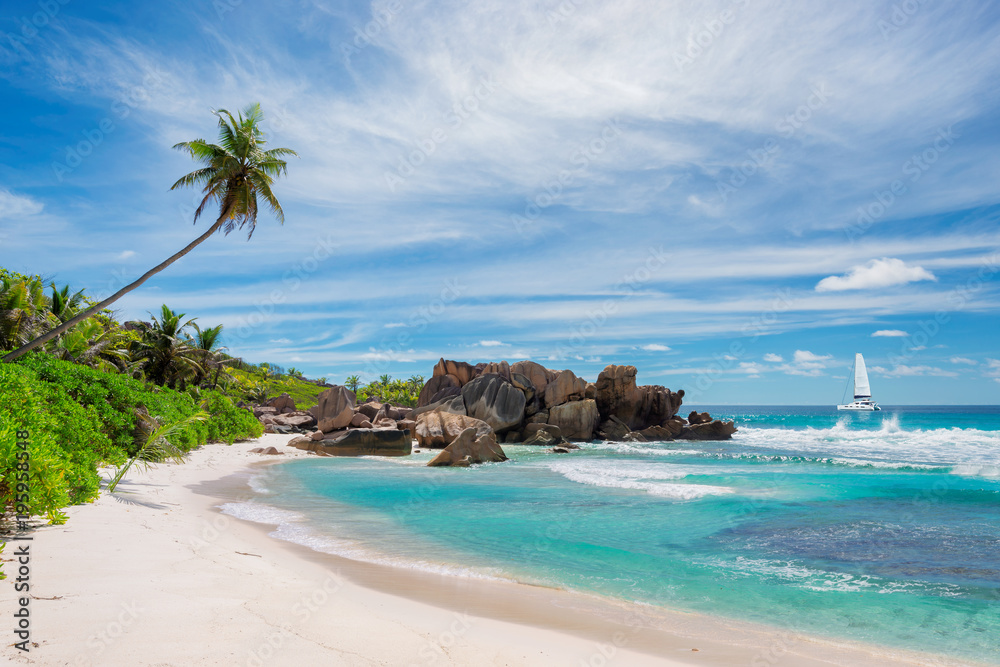 Anse Coco beach, La Didue island, Seychelles.