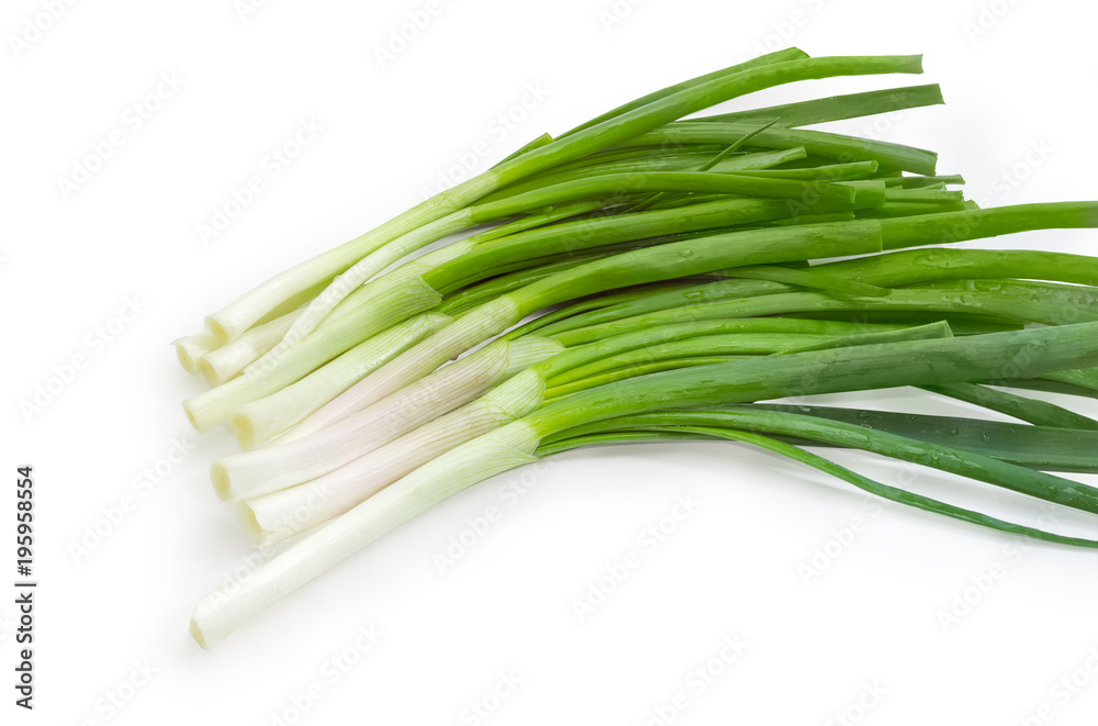 Bunch of the peeled green onion on a white background Bunch of the peeled green onion on a white background