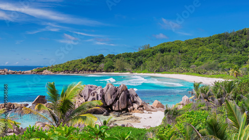 Seychelles beach with beautiful rocks.