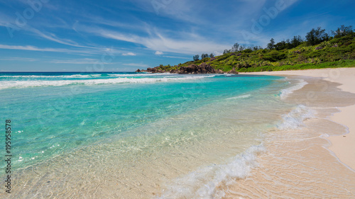 Beautiful Anse Takamaka beach in Mahe island, Seychelles.