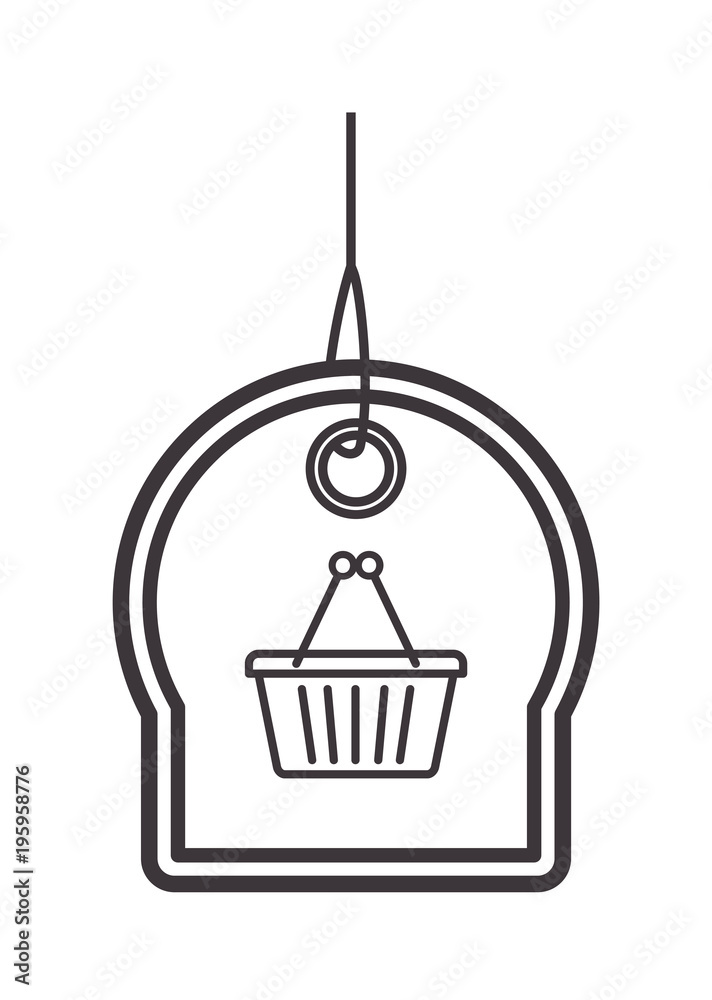 commercial hangtag with shopping basket hanging vector illustration design
