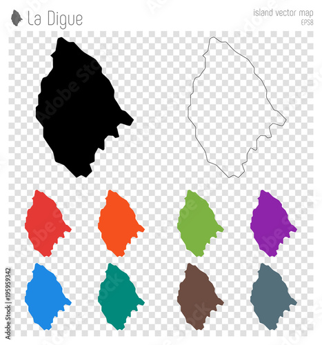 La Digue high detailed map. Island silhouette icon. Isolated La Digue black map outline. Vector illustration.