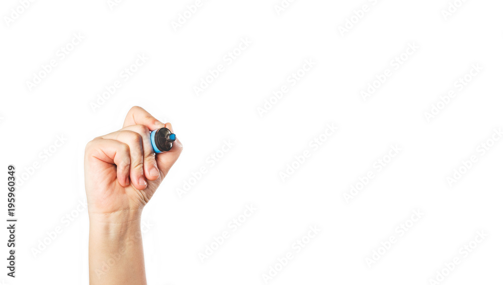 Writing, drawing hand with blue felt tip pen on white isolated background. Business presentation. Writing, drawing hand with blue felt tip pen on white isolated background. Business presentation.
