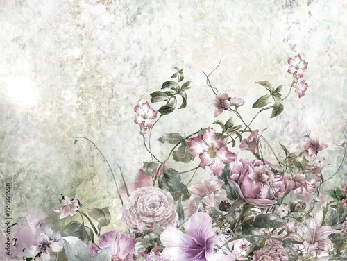 Naklejka na ścianę Abstract colorful flowers watercolor painting. Spring multicolored in .nature