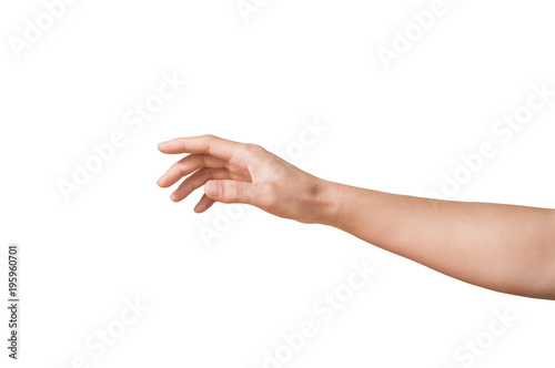 Fotótapéta man hand is touching something like a screen monitor isolated on white backgroun
