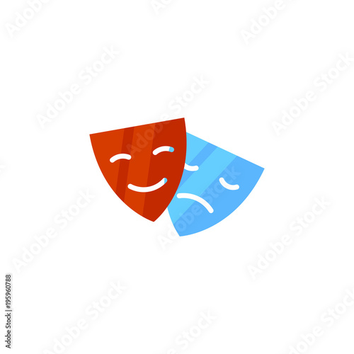 Vector illustration, simple icon of theatrical masks isolated on a white background