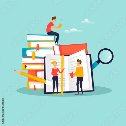 Online Education, training courses, tutorials, distance studying, e-learning. Flat design vector illustration.