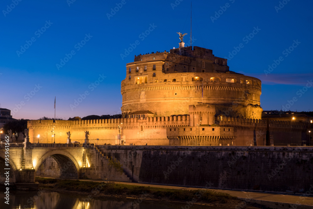 Saint Angelo Castle and St. Angelo Bridge in Rome, Italy