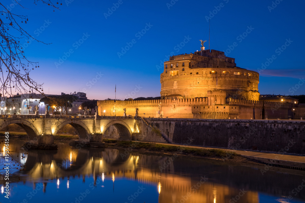 Saint Angelo Castle and St. Angelo Bridge in Rome, Italy