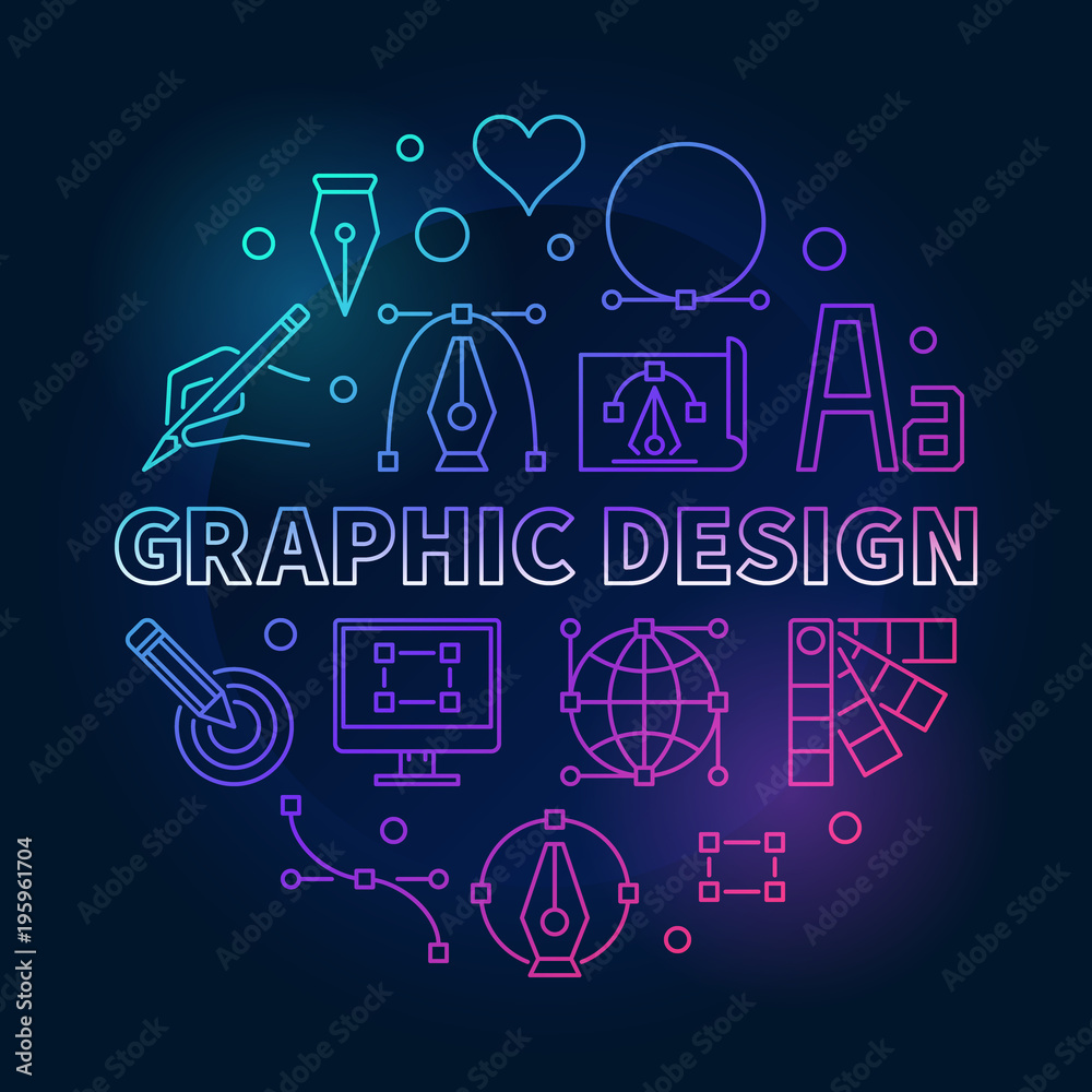 Graphic design colored round vector line illustration