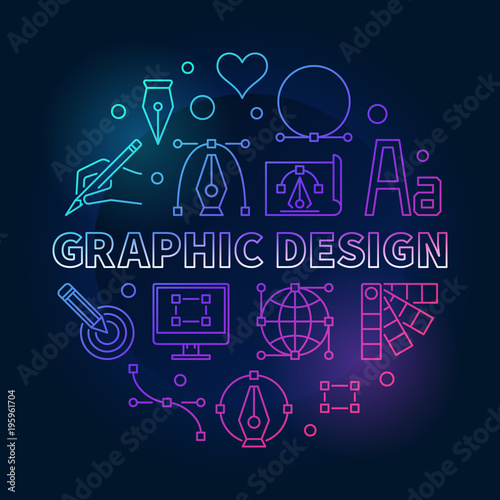 Graphic design colored round vector line illustration