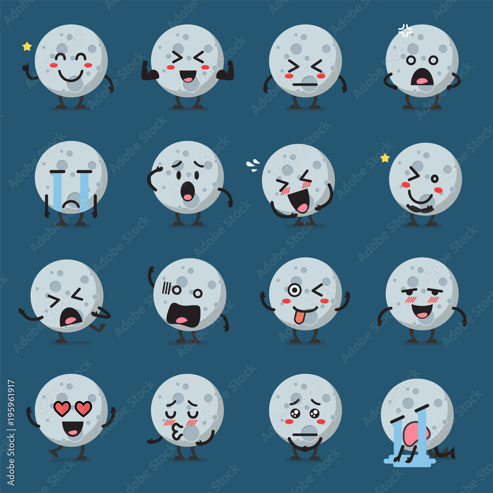 Naklejka premium Moon character emoji set