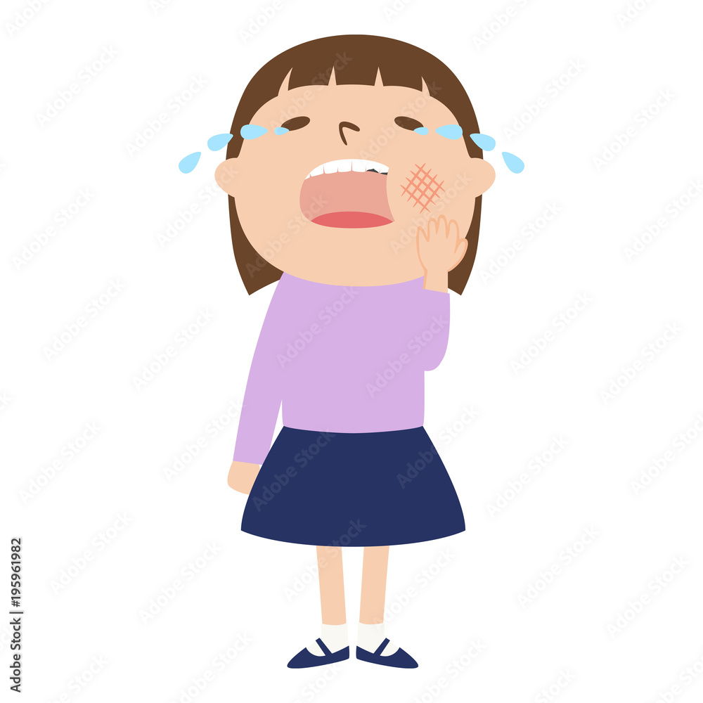虫歯が痛くて泣いてる女の子のイラスト Stock Vector Adobe Stock