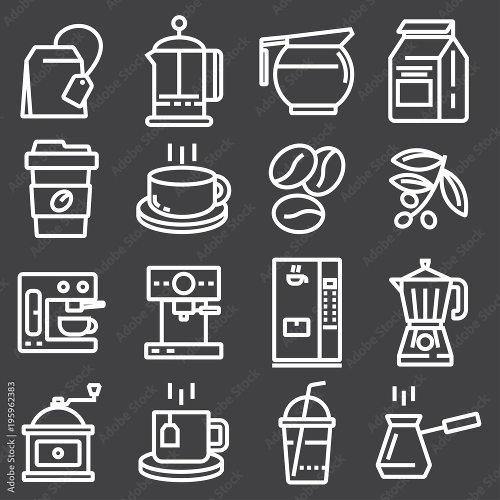 White Line Coffee Icons Set. Vector Illustrations White Line Coffee Icons Set. Vector Illustrations