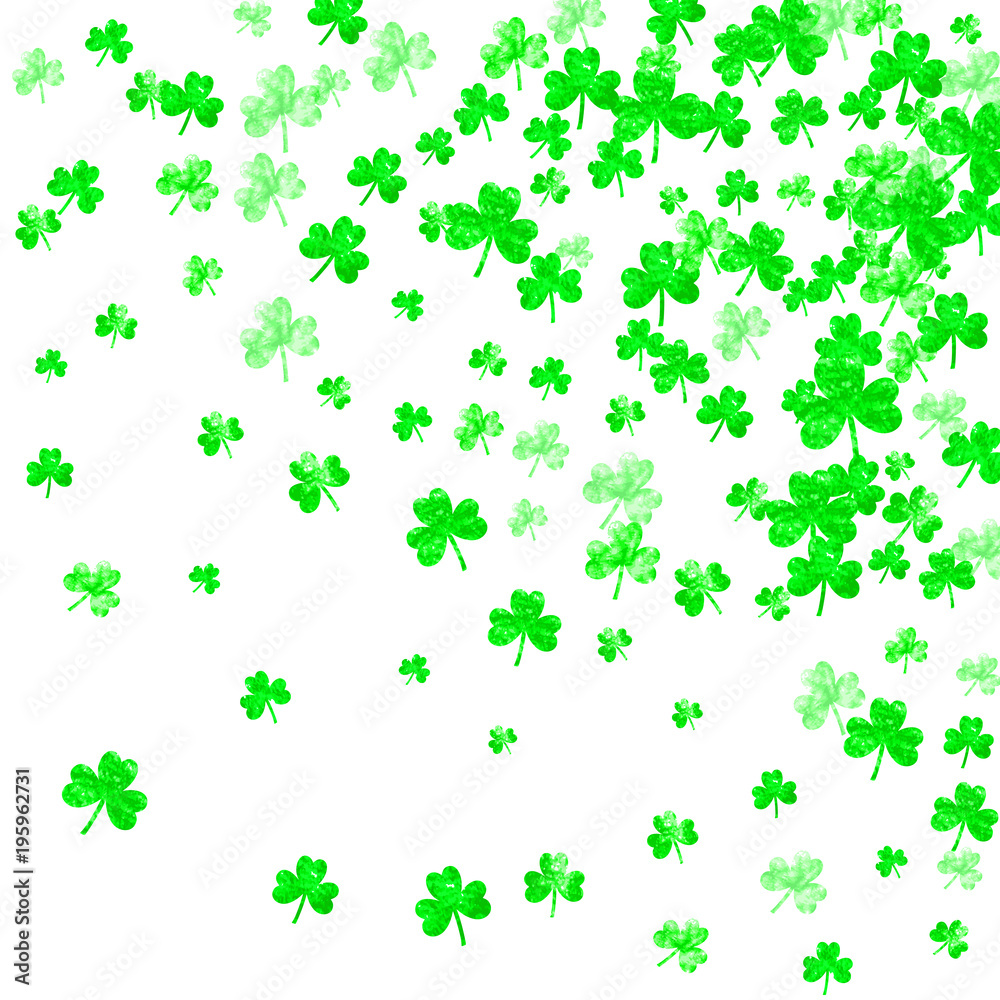 St patricks day background with shamrock. Lucky trefoil confetti. Glitter frame of clover leaves. Template for party invite, retail offer and ad. Festive st patricks day backdrop. St patricks day background with shamrock. Lucky trefoil confetti. Glitter frame of clover leaves. Template for party invite, retail offer and ad. Festive st patricks day backdrop.