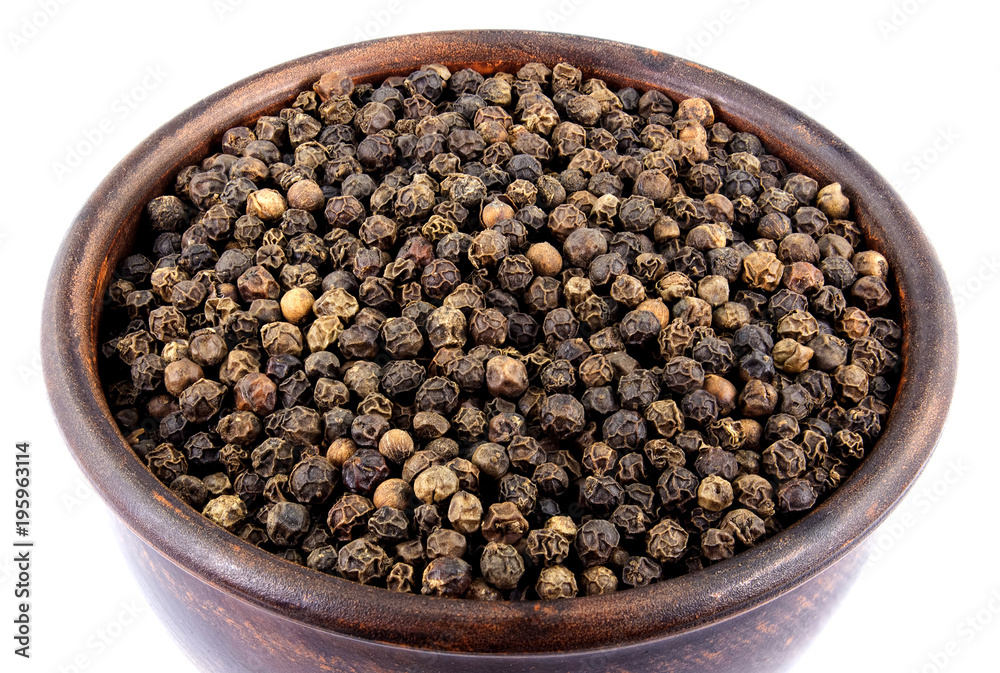 Black pepper in bowl isolated on white background Black pepper in bowl isolated on white background