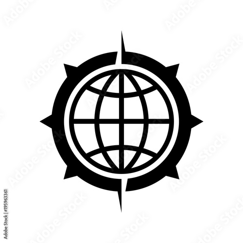 Icono plano mundo en brujula en color negro