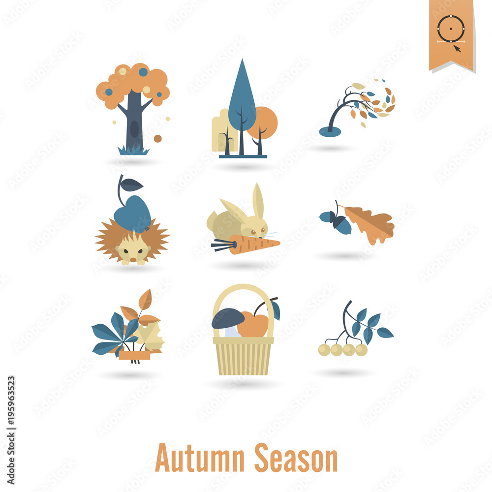 Fototapeta premium Set of Flat Autumn Icons