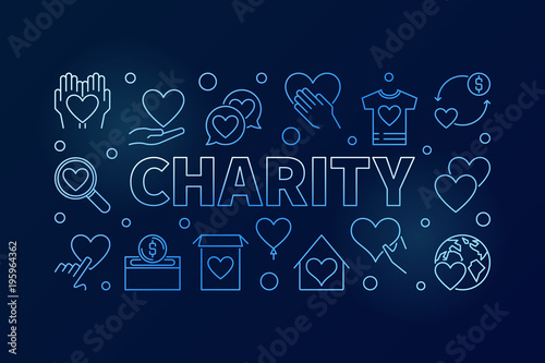 Charity blue horizontal illustration - vector line banner