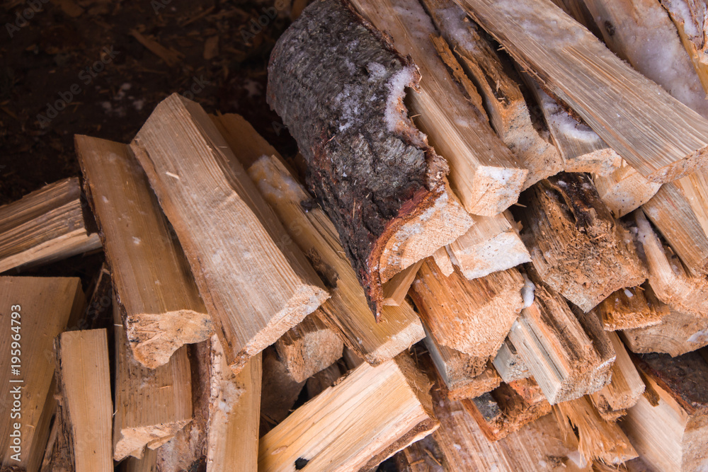 Chopped wood, firewood harvested for the winter